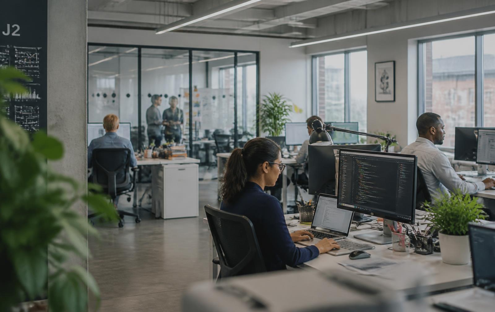 LemonPeak delivery team at work in an open-plan office